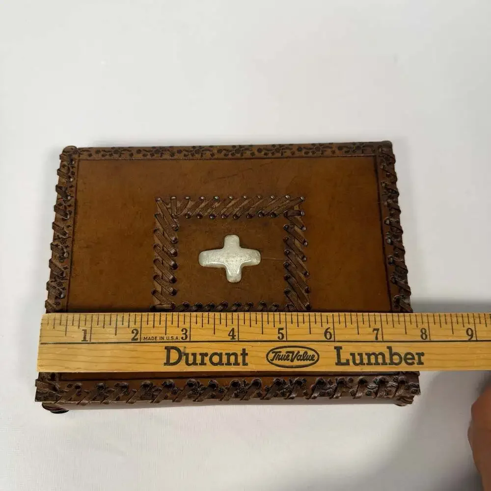 Vintage Tooled Leather Journal with Cross Emblem 5.5x7.5